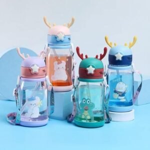 Kids School Water Bottle with Straw & Carry Strap | 500ml Leakproof Sipper Bottle with Cute Antler Cartoon Design & Protective Lid | BPA-Free Durable Travel Drinkware for Boys, Girls & Toddlers (Multicolor) - Image 4