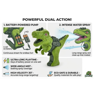 Interactive Dino Spray Gun Toy for Kids – T-Rex Mist Sprayer & Walking Dinosaur with Roaring Sounds | Musical Effects, LED Lights & Sensory Steam Action Toy | Fun Birthday Gift for Boys, Girls & Toddlers Ages 3+ with Interactive Play Features (Green) - Image 4