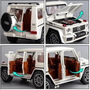 Mercedes-Benz G-Wagon G63 AMG 1:24 Die-Cast Metal Toy Car with Sound & Light – White - Image 4